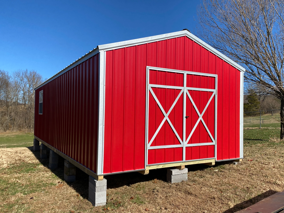 red 12x28 outdoor shed in bentonville arkansas